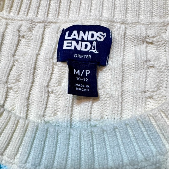 Vintage Lands’ End Striped Cable Knit Sweater Women’s Medium White Blue costal - Picture 7 of 7